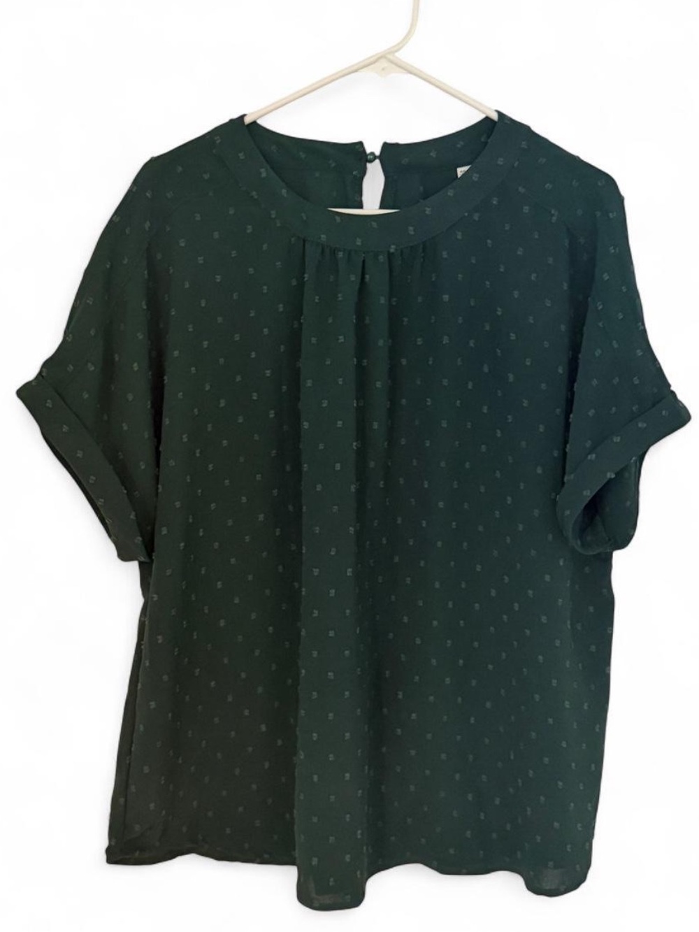 🛍️3/$15 Green Swiss Dot blouse top short sleeve XXL
